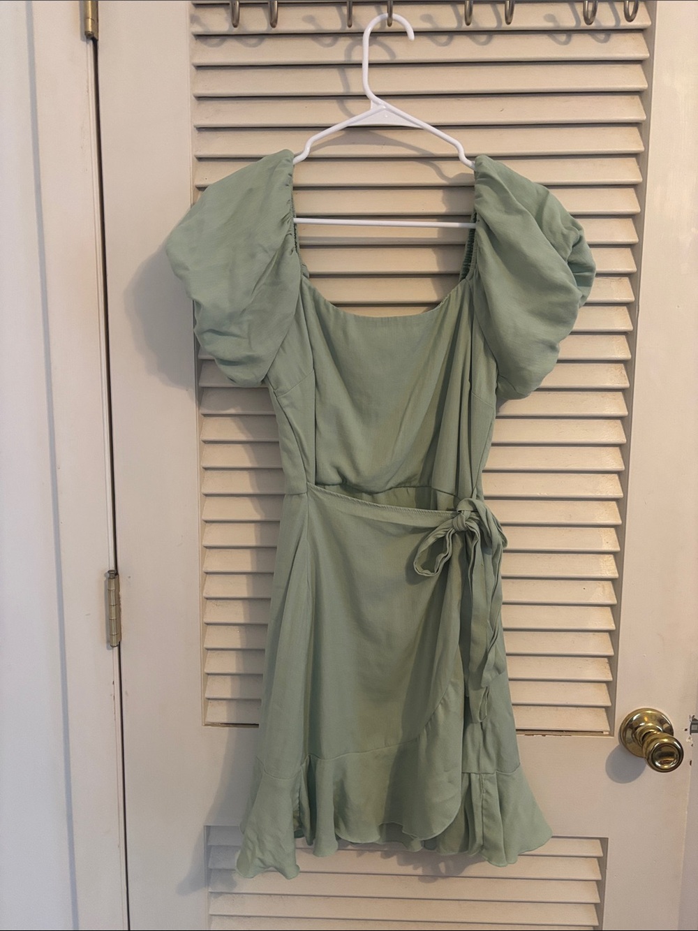 Trixxi Sage Puff Sleeve Wrap Mini Dress